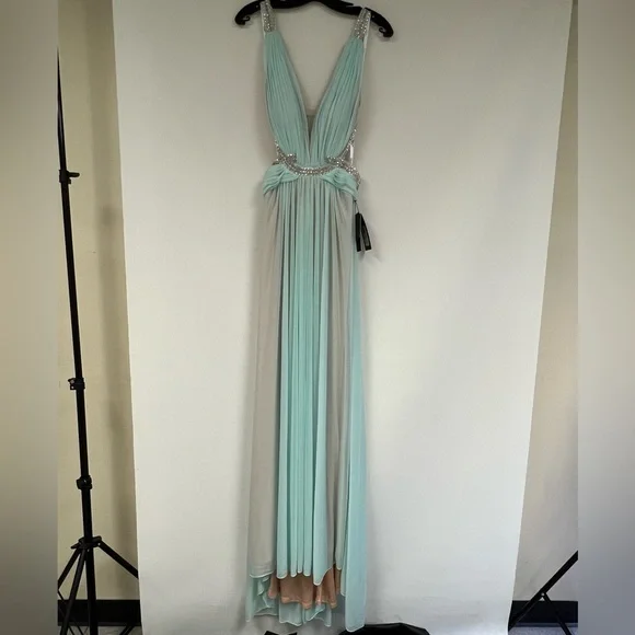 TERANI COUTURE deep V-Neck crystal embellished cutout back long gown - Picture 14 of 17